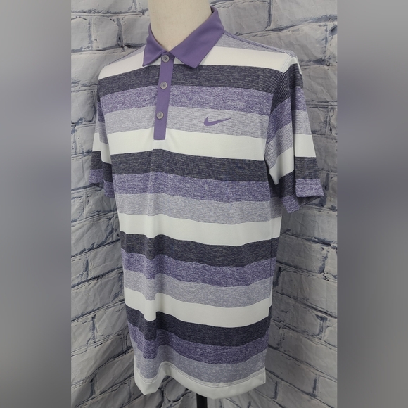 NWOT Nike Dri-Fit Men's Tour Performance Golf Polo Shirt Purple Striped Medium - Picture 4 of 12